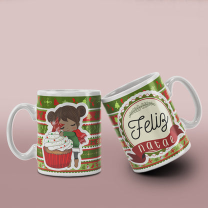 Cute Christmas Girl Mug Sublimation Wrap PNG Bundle | Christmas Knit Pattern Mug Template