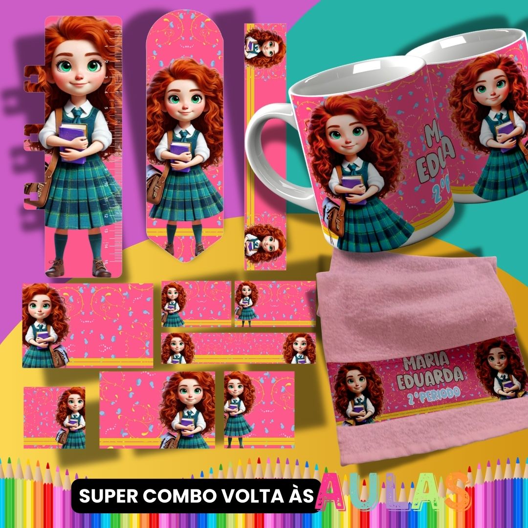 Back to School Sublimation Bundle PNG | Cute Princess School Set PNG | Mug Wrap, Hand Towel Template, Ruler, Bookmark, Pencil Wrap | School Labels PNG