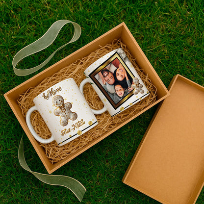 Custom Christmas Photo Mug Sublimation PNG Bundle | Elegant Gold Xmas Picture Frame Mug Wrap