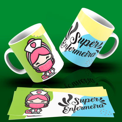 Cute Super Professions Mug Sublimation PNG Bundle | Chibi Superhero Career Coffee Cup Wrap