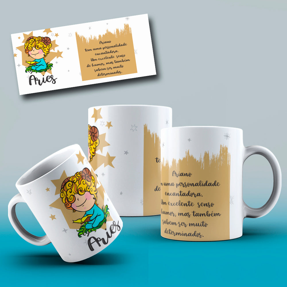 Cute Zodiac Mug Sublimation PNG Bundle | Astrology Signs Coffee Cup Wrap