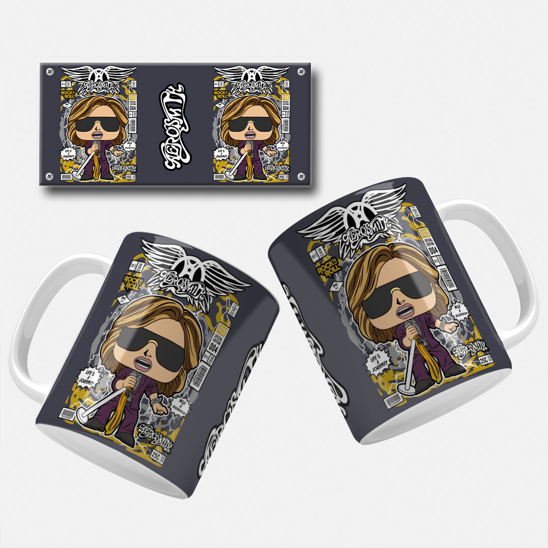 Steven Tyler mug wrap design with the lead singer of Aerosmith in his signature sunglasses and long hair