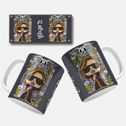 Steven Tyler mug wrap design with the lead singer of Aerosmith in his signature sunglasses and long hair
