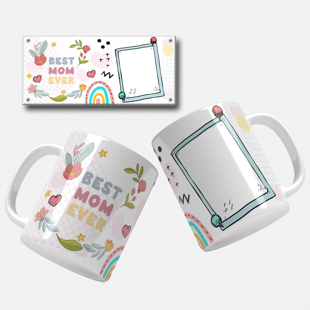 Best Mom Ever - Colorful Floral Mug Wrap Design with Mother and Daughter