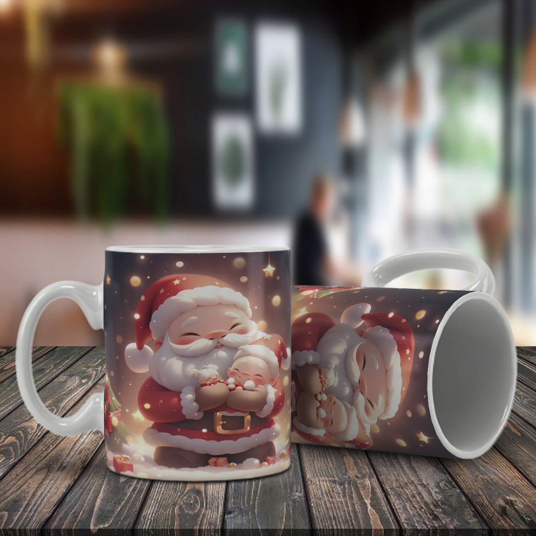 Cute Santa Claus Hugs Mug Wrap Bundle PNG | Adorable Christmas Sublimation Design