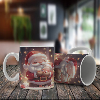 Cute Santa Claus Hugs Mug Wrap Bundle PNG | Adorable Christmas Sublimation Design