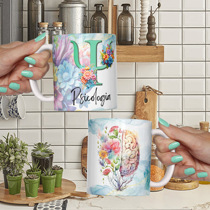 Psychology Floral Brain Mug Sublimation PNG Bundle | Watercolor Brain Flower Psi Symbol Mug Wrap
