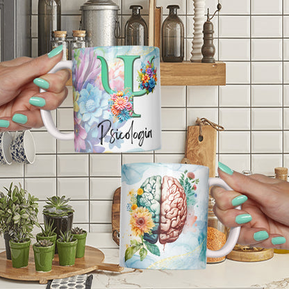 Psychology Floral Brain Mug Sublimation PNG Bundle | Watercolor Brain Flower Psi Symbol Mug Wrap