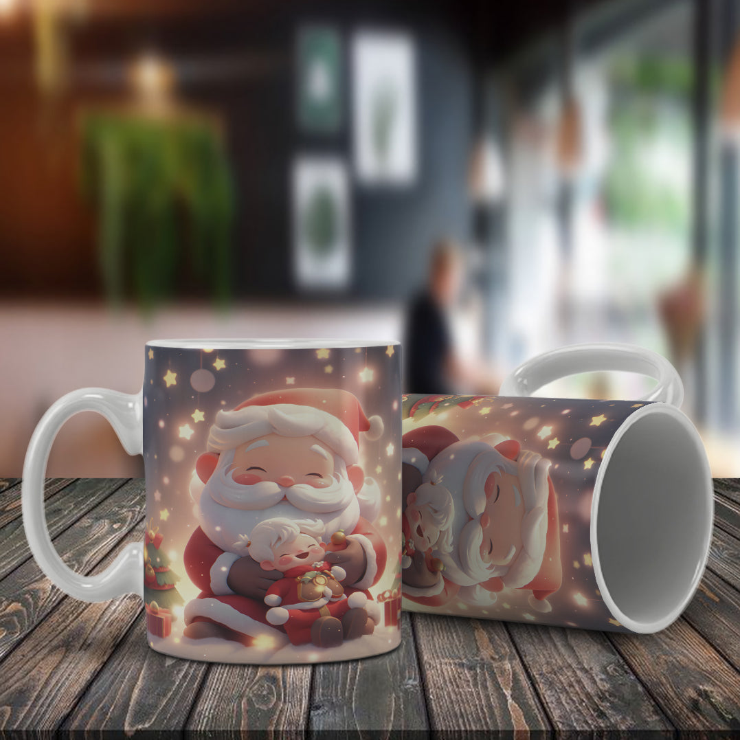 Cute Santa Claus Hugs Mug Wrap Bundle PNG | Adorable Christmas Sublimation Design