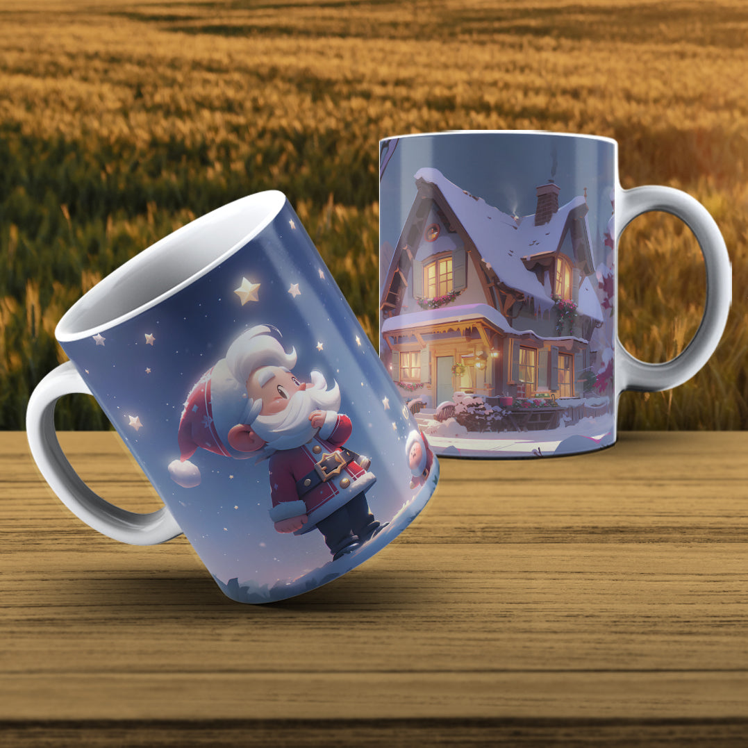 Cute Santa & Cozy Cottage Mug Wrap Bundle PNG | Christmas Village Sublimation Design