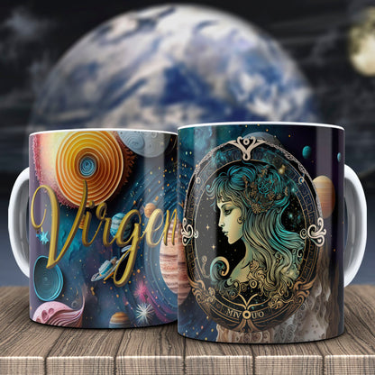 Galactic Zodiac Mug Sublimation PNG Bundle | 3D Cosmic Celestial Planet Coffee Cup Wrap