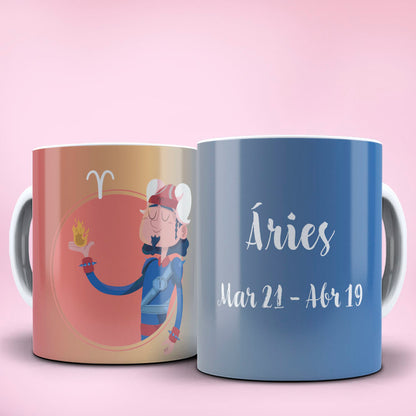 Funny Cartoon Zodiac Mug Sublimation PNG Bundle | Cute Cute Warrior Astrology Coffee Cup Wrap