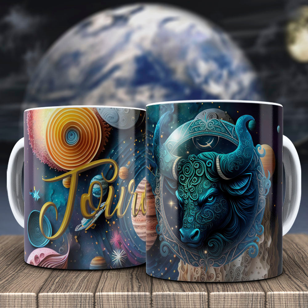 Galactic Zodiac Mug Sublimation PNG Bundle | 3D Cosmic Celestial Planet Coffee Cup Wrap