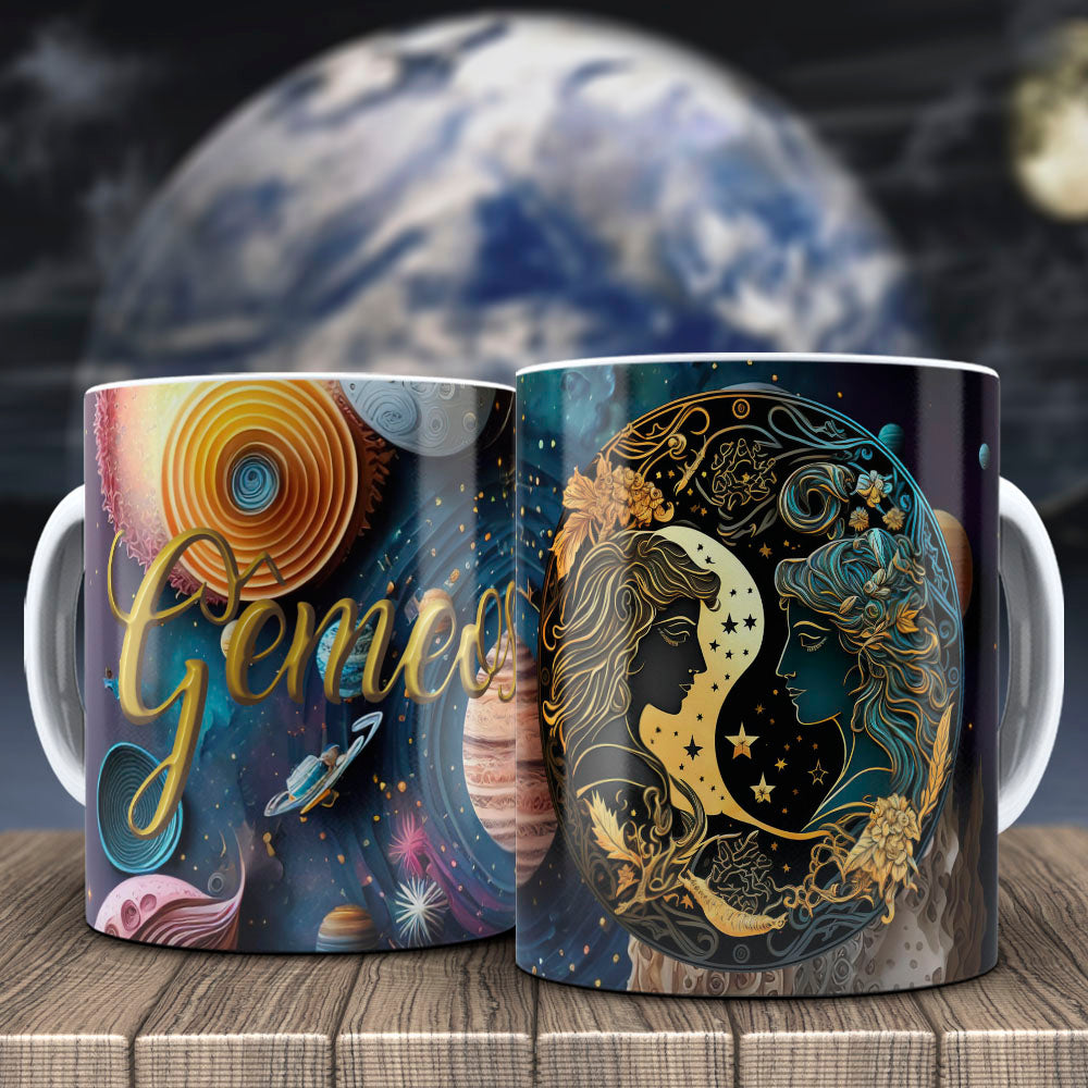 Galactic Zodiac Mug Sublimation PNG Bundle | 3D Cosmic Celestial Planet Coffee Cup Wrap