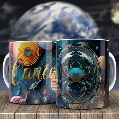 Galactic Zodiac Mug Sublimation PNG Bundle | 3D Cosmic Celestial Planet Coffee Cup Wrap