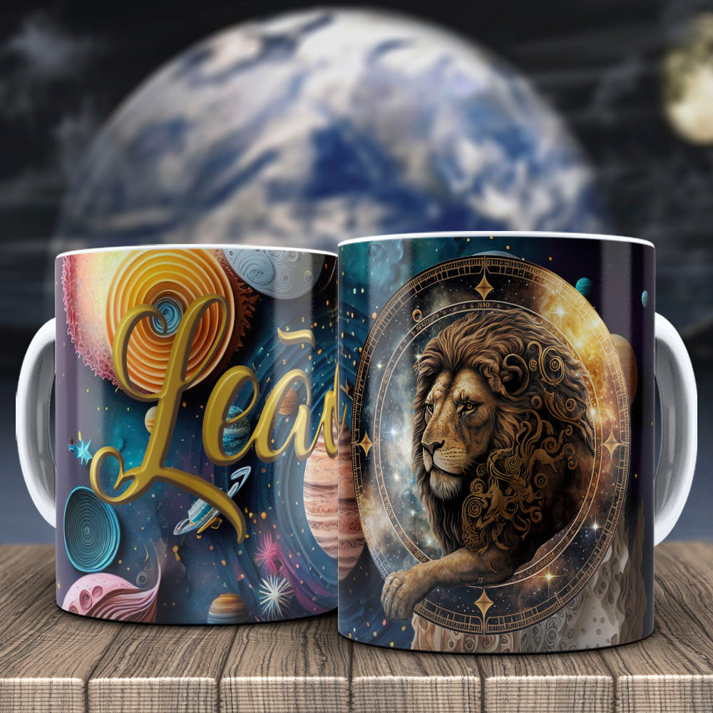 Galactic Zodiac Mug Sublimation PNG Bundle | 3D Cosmic Celestial Planet Coffee Cup Wrap