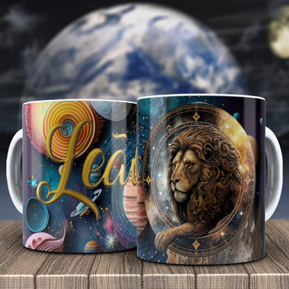 Galactic Zodiac Mug Sublimation PNG Bundle | 3D Cosmic Celestial Planet Coffee Cup Wrap