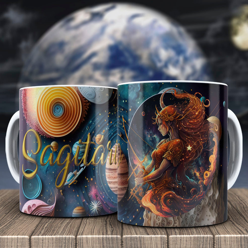 Galactic Zodiac Mug Sublimation PNG Bundle | 3D Cosmic Celestial Planet Coffee Cup Wrap