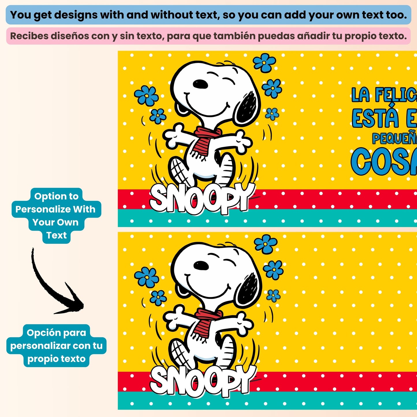 Snoopy-Inspired Spanish Mug Wrap PNGs – Editable Text | 8 Sublimation Designs for 11 & 15oz