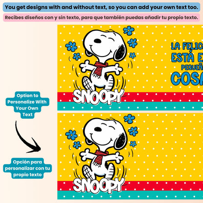 Snoopy-Inspired Spanish Mug Wrap PNGs – Editable Text | 8 Sublimation Designs for 11 & 15oz