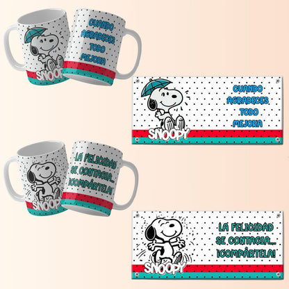 Snoopy-Inspired Spanish Mug Wrap PNGs – Editable Text | 8 Sublimation Designs for 11 & 15oz
