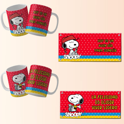 Snoopy-Inspired Spanish Mug Wrap PNGs – Editable Text | 8 Sublimation Designs for 11 & 15oz