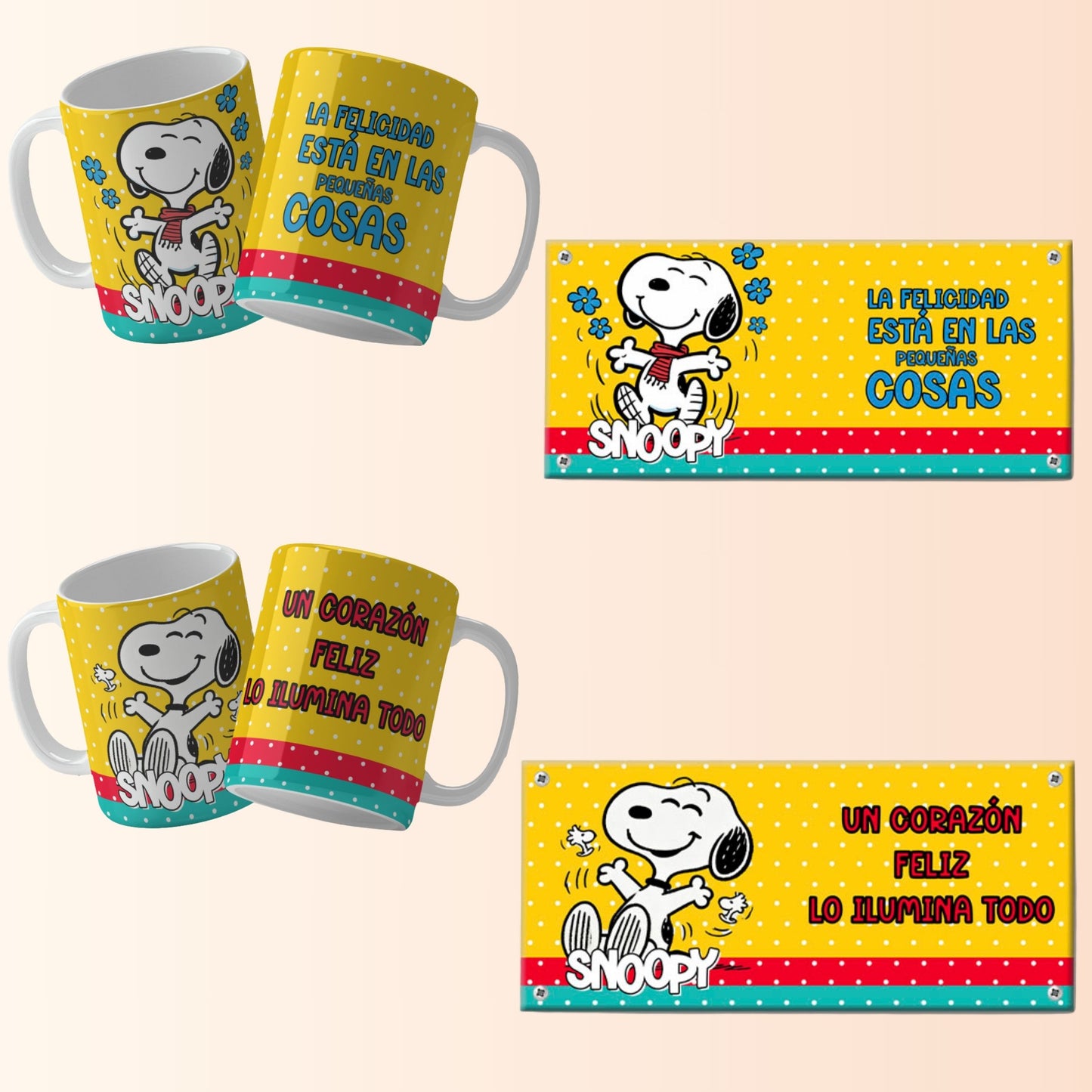 Snoopy-Inspired Spanish Mug Wrap PNGs – Editable Text | 8 Sublimation Designs for 11 & 15oz