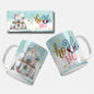 Christmas House with Ho Ho Ho Text Mug Wrap Design: Cozy Christmas mug wrap design featuring a decorated house with "Ho Ho Ho" text and holiday elements, ideal for holiday sublimation crafting.