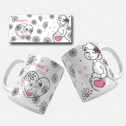 Mom's Mug for First-Time Moms mug wrap design with a pregnant woman illustration and pink hearts