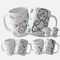 First Mother's Day mug wrap design with 'My First Mother's Day with My Daughter' and "First time With my son" text and pink and blue polka dots. Mom's Mug for First-Time Moms mug wrap design with a pregnant woman illustration hearts
