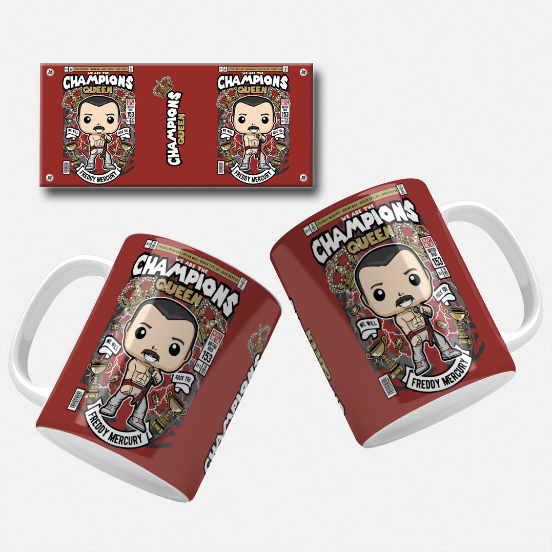 Freddie Mercury mug wrap png design (We Are The Champions) Another design featuring Freddie Mercury, highlighting the Queen song "We Are The Champions.
