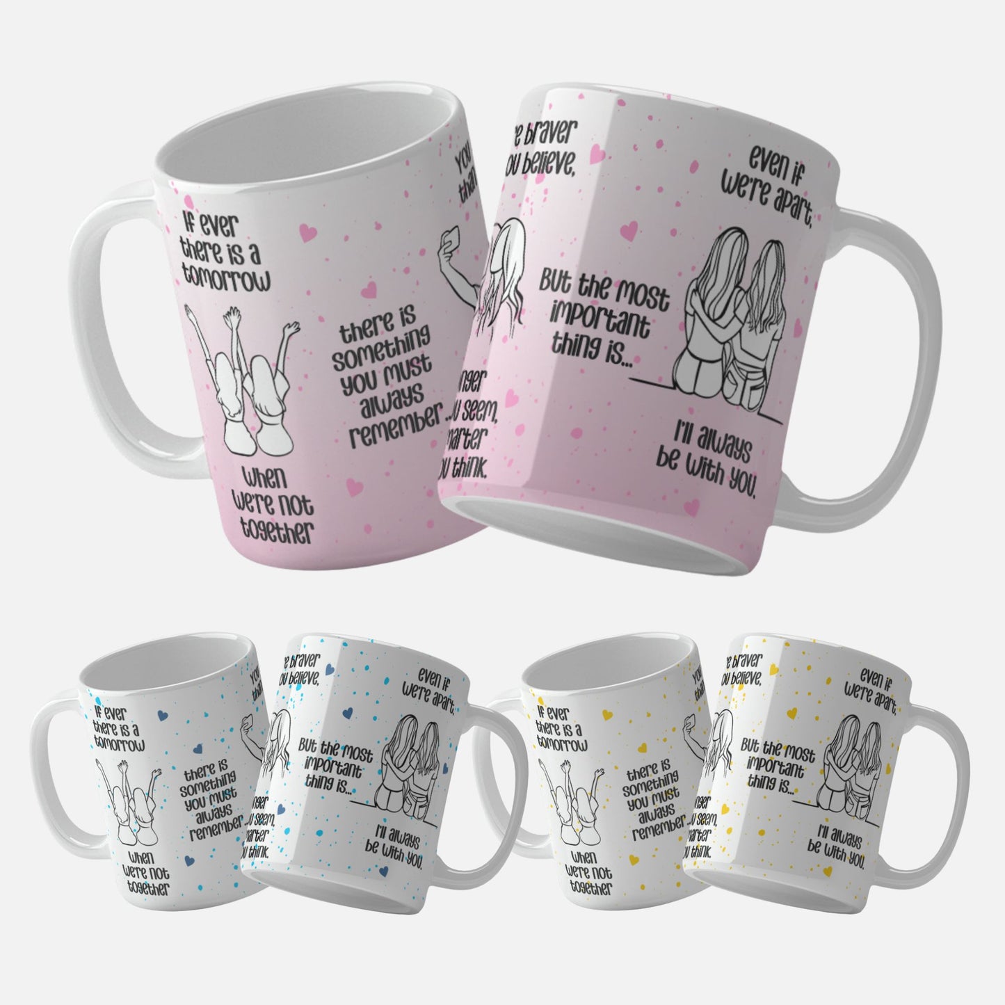 Friendship Quote Mug Wrap Design. A lively mug wrap design adorned with touching friendship quotes and illustrations of friends.