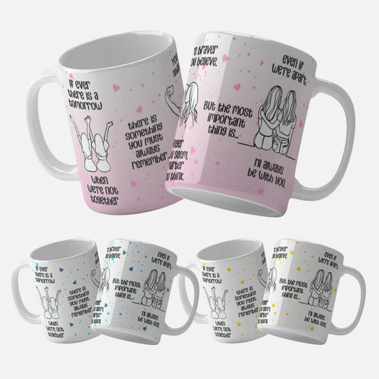 Friendship Quote Mug Wrap Design. A lively mug wrap design adorned with touching friendship quotes and illustrations of friends.