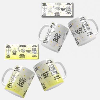 Friendship Quote Mug Wrap Design.A lively yellow mug wrap design adorned with touching friendship quotes and illustrations of friends.