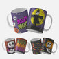Collection of Halloween mug wraps featuring a cute ghost with a pumpkin head, a spooky night scene with ghosts and a scarecrow, and an adorable vampire ghost with BOO text, perfect for Halloween decor and gift