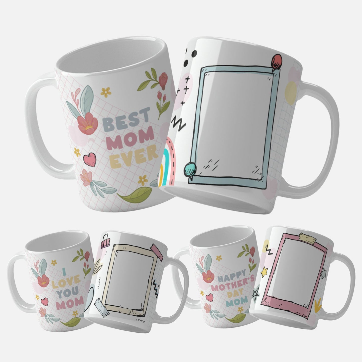 Best Mom Ever - Colorful Floral Mug Wrap Design with Mother and Daughter
