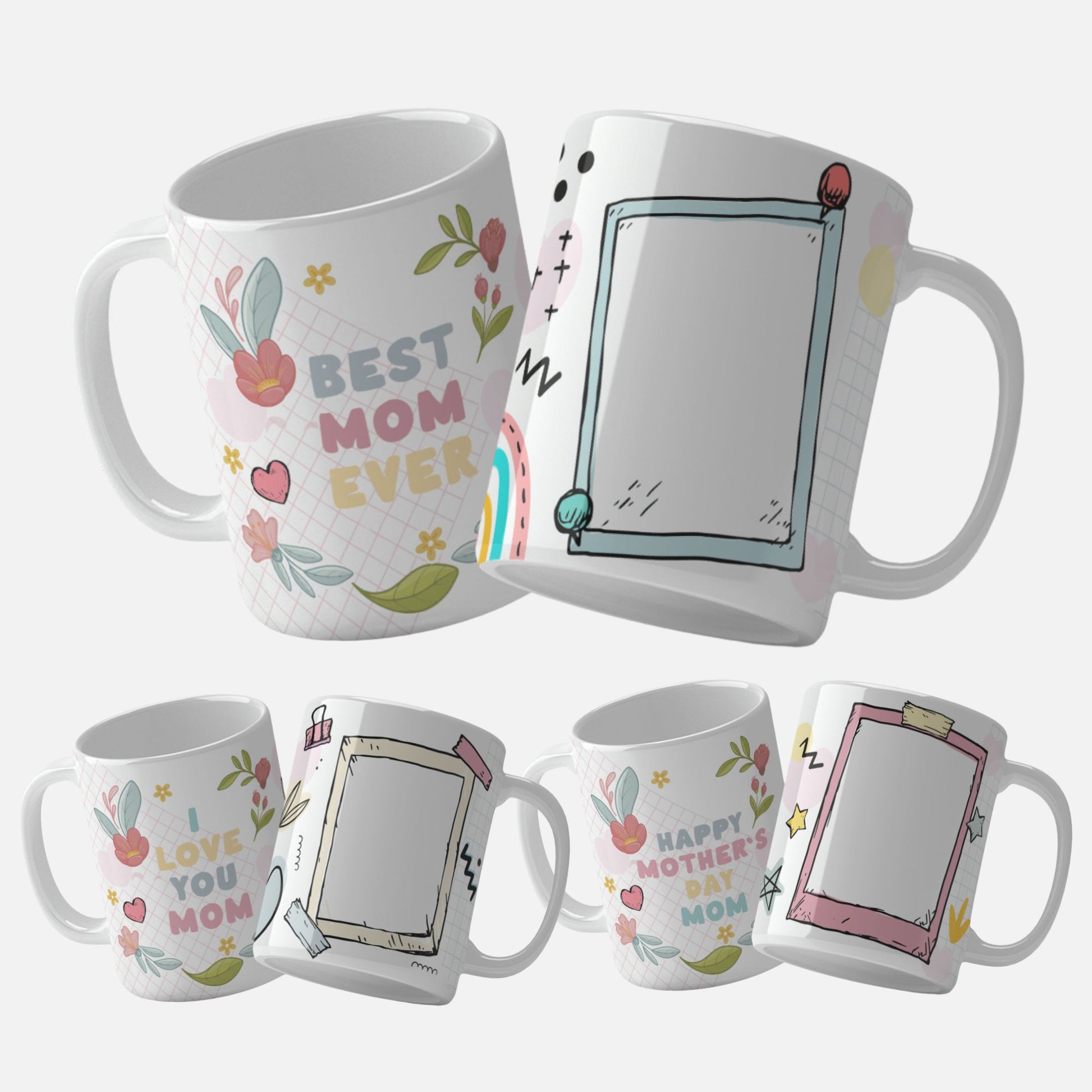 Best Mom Ever - Colorful Floral Mug Wrap Design with Mother and Daughter