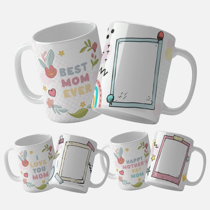 Best Mom Ever - Colorful Floral Mug Wrap Design with Mother and Daughter