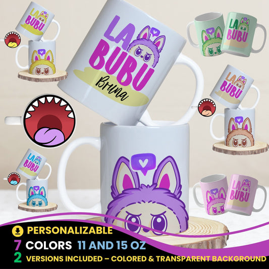 A collection of Labubu-themed mouth-bottom mug wrap templates in PNG format, perfect for sublimation. Features fun cartoon character designs with playful mouths placed at the base of the mug, ideal for adding humor and personality to drinkware.