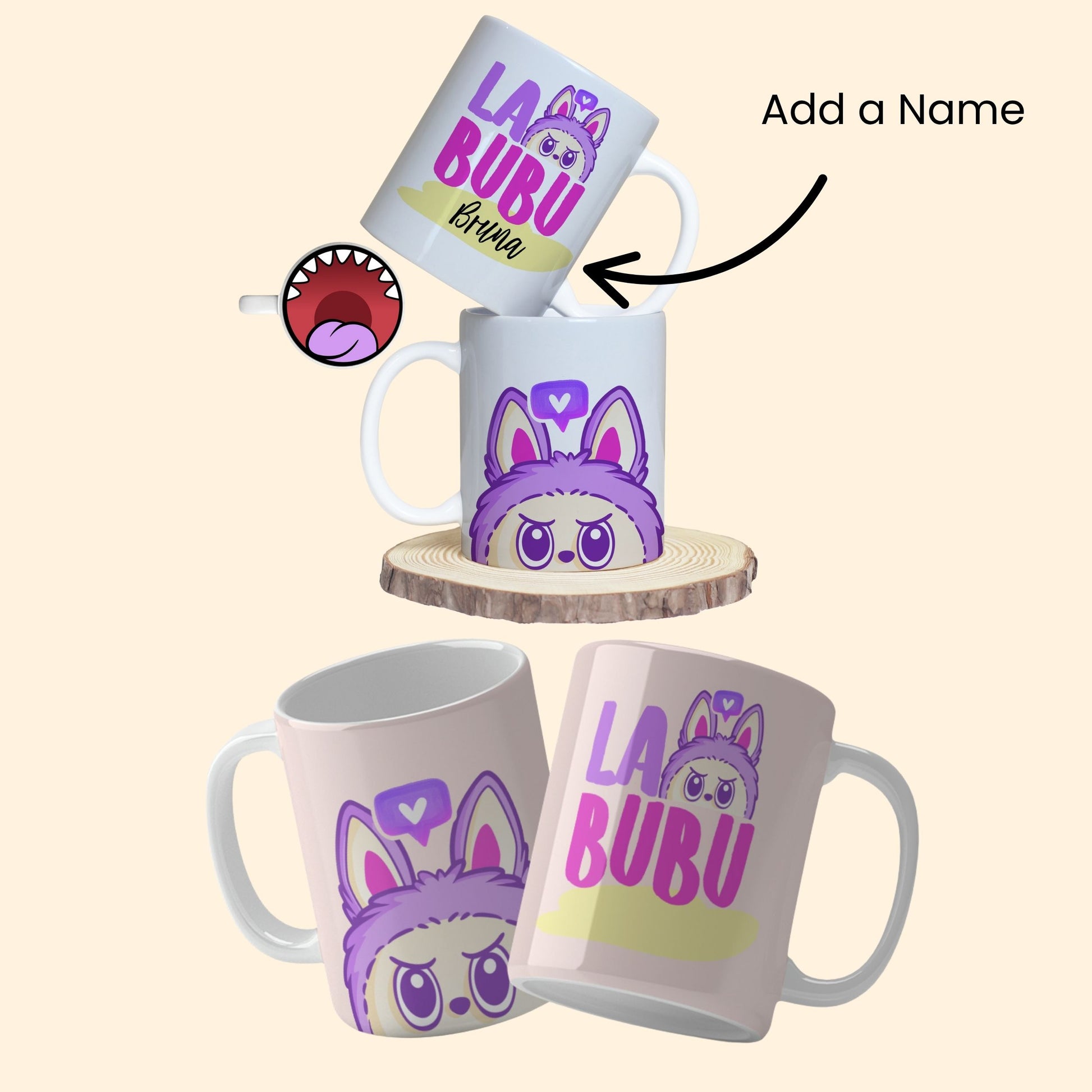 A collection of Labubu-themed mouth-bottom mug wrap templates in PNG format, perfect for sublimation. Features fun cartoon character designs with playful mouths placed at the base of the mug, ideal for adding humor and personality to drinkware.