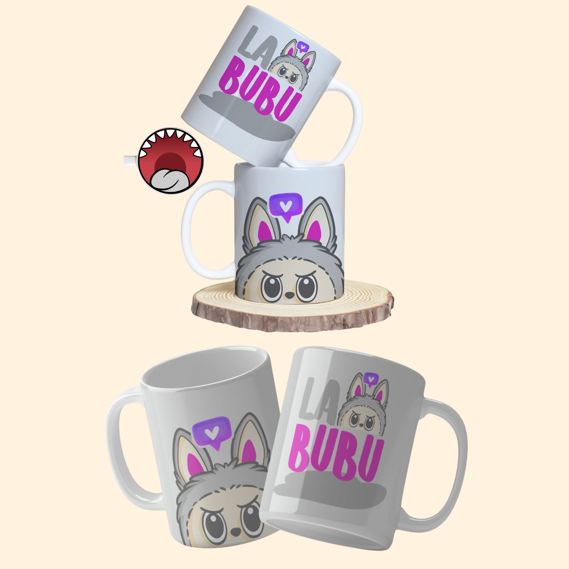A collection of Labubu-themed mouth-bottom mug wrap templates in PNG format, perfect for sublimation. Features fun cartoon character designs with playful mouths placed at the base of the mug, ideal for adding humor and personality to drinkware.