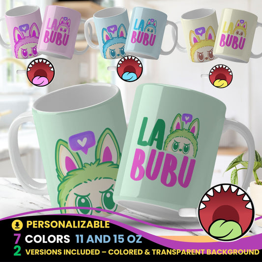 A collection of Labubu-themed mouth-bottom mug wrap templates in PNG format, perfect for sublimation. Features fun cartoon character designs with playful mouths placed at the base of the mug, ideal for adding humor and personality to drinkware. Includes both English and Spanish keywords for broad appeal. Labubu Mouth Bottom Mug Templates La Bubu Bottom Mouth Mug Png Sublimation Bocas Para Tazas Mug Wrap For Sublimations Cartoon Caracter Png.