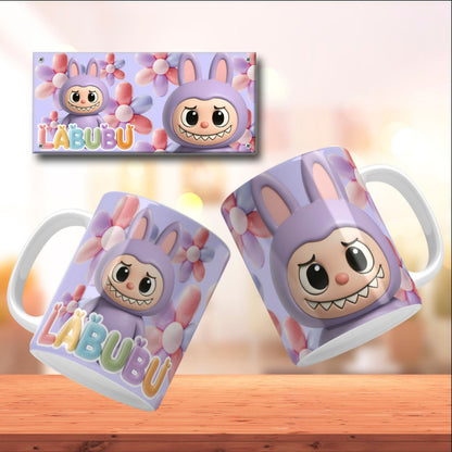 A collection of Labubu-themed mouth-bottom mug wrap templates in PNG format, perfect for sublimation. Features fun cartoon character designs with playful mouths placed at the base of the mug, ideal for adding humor and personality to drinkware. Includes both English and Spanish keywords for broad appeal.