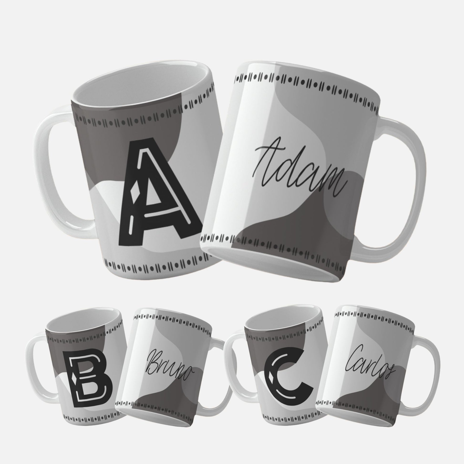Male_Monogram_mug_wrap_designs_Male_alphabet_mug_wrap_Geometric Monogram Mug Wrap Initial A - Sublimation PNG File, featuring a stylish monogram letter on a trendy geometric background in grayscale