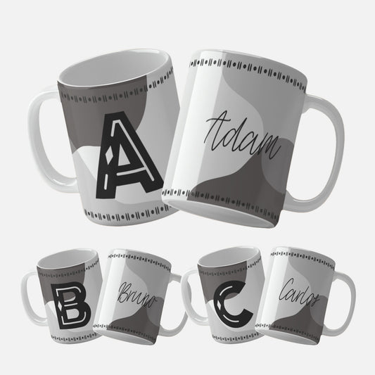 Male_Monogram_mug_wrap_designs_Male_alphabet_mug_wrap_Geometric Monogram Mug Wrap Initial A - Sublimation PNG File, featuring a stylish monogram letter on a trendy geometric background in grayscale