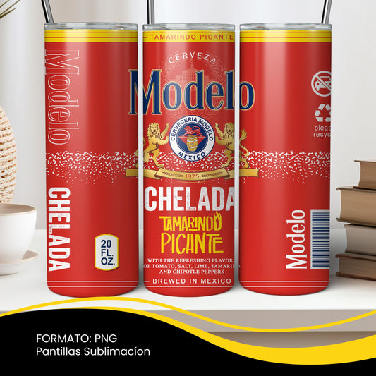 Modelo Chelada Tamarindo Picante 20oz Tumbler Wrap PNG | Spicy Beer Can Sublimation Design