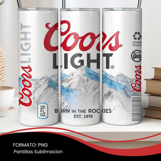 Coors Light 20oz Tumbler Wrap PNG | Beer Can Sublimation Design | Frosted Can Wrap