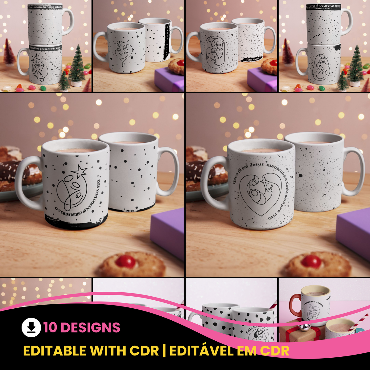 Minimalist Christmas Mug Wrap PNG | Feliz Natal Coffee Mug Sublimation Design | Modern Nativity Mug Design | Christmas Mug Wrap for Sublimation