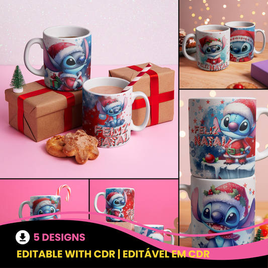 Christmas Alien Mug Sublimation Bundle | Cute Blue Character Holiday Mug Wrap PNG