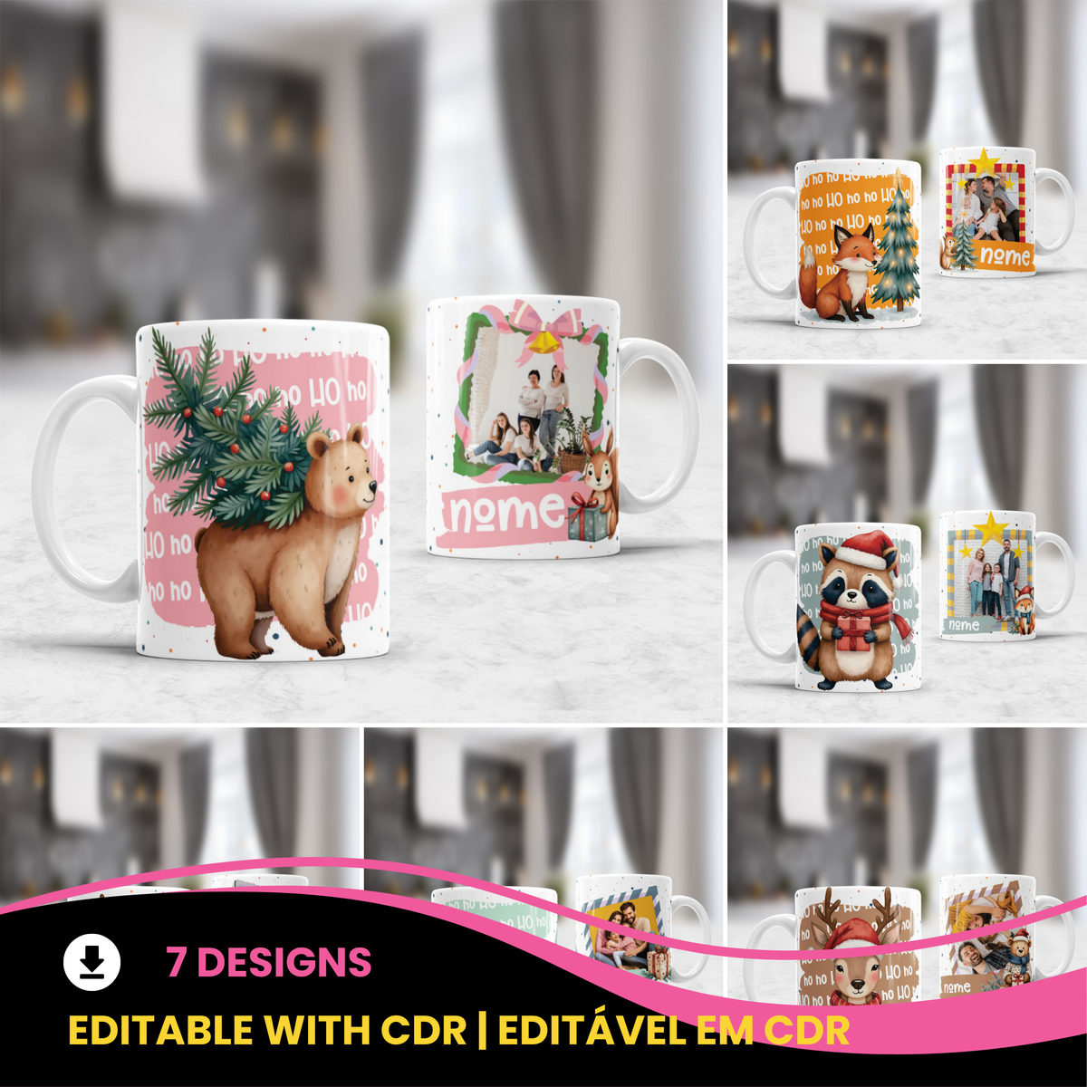 Personalized Christmas Mug Sublimation PNG | Custom Photo Mug Design | Editable Name Template